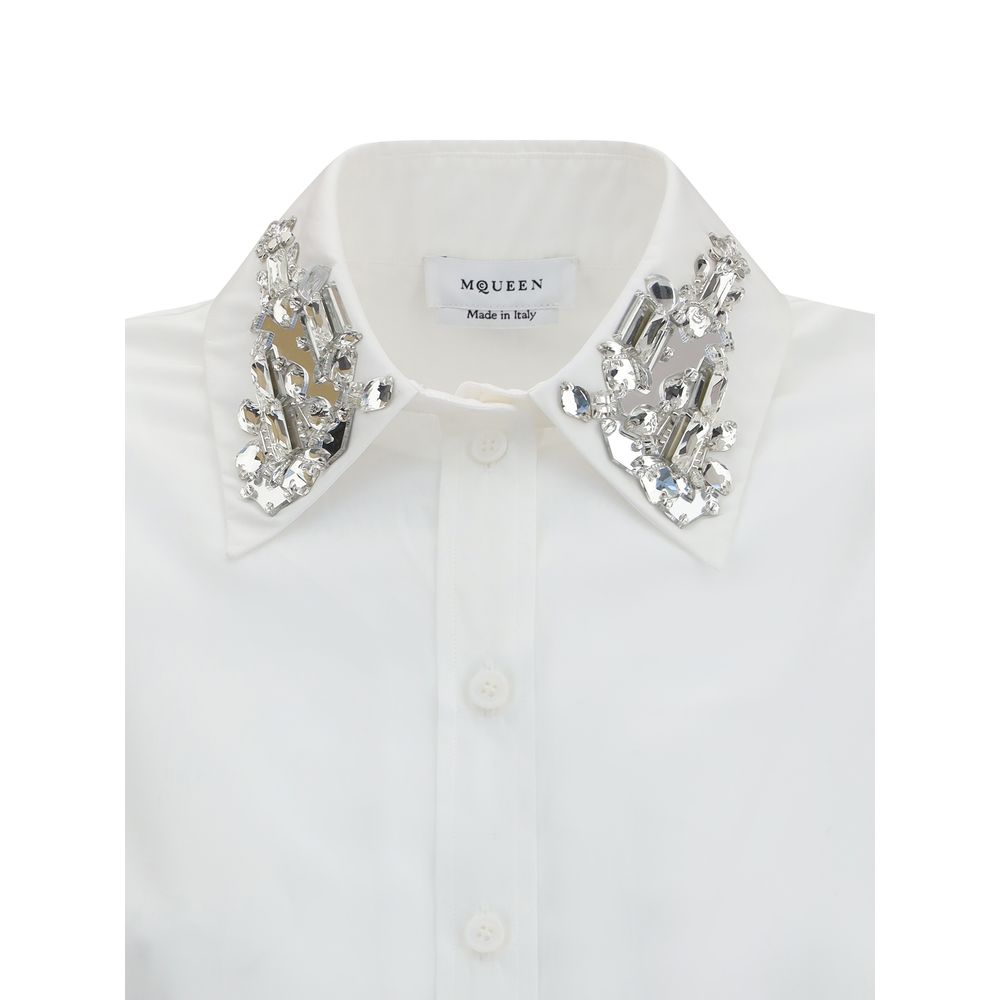 Alexander McQueen White long-sleeved Shirt with embellished collar