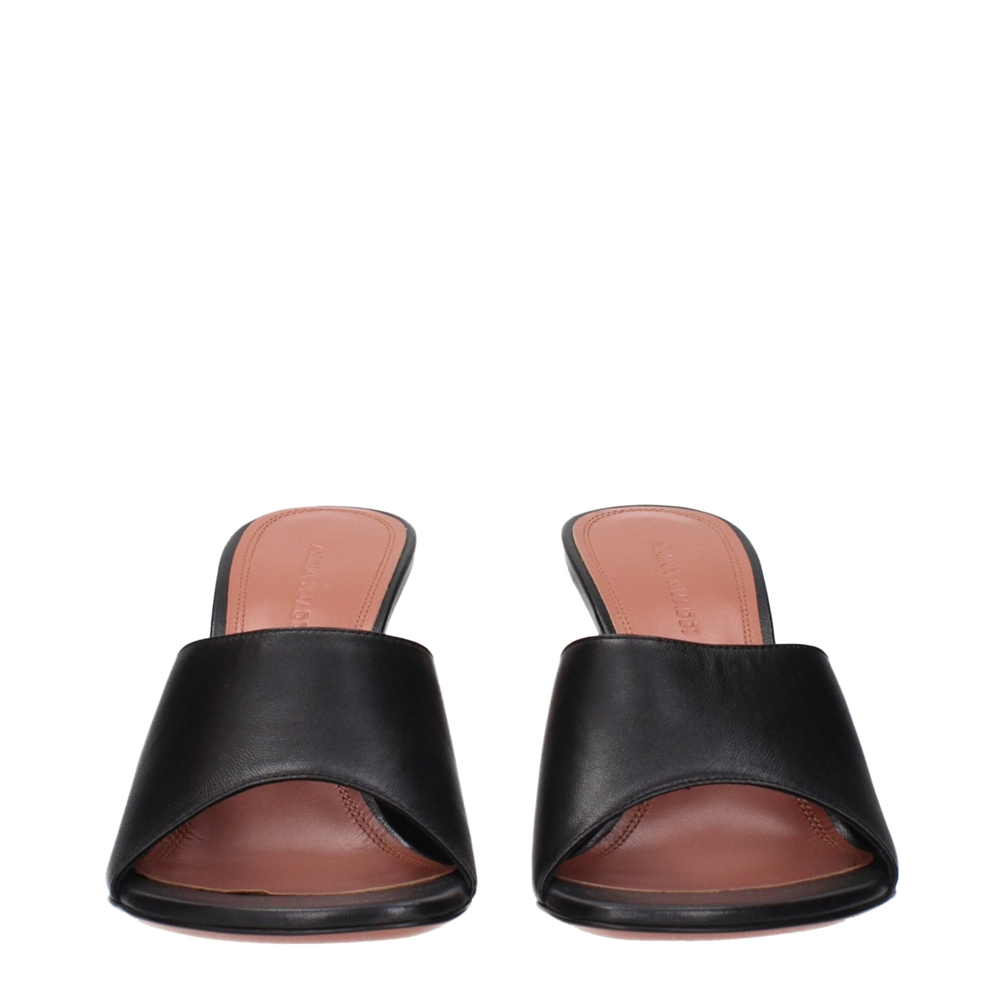 Amina Muaddi Black Leather Stiletto Heels Sandals