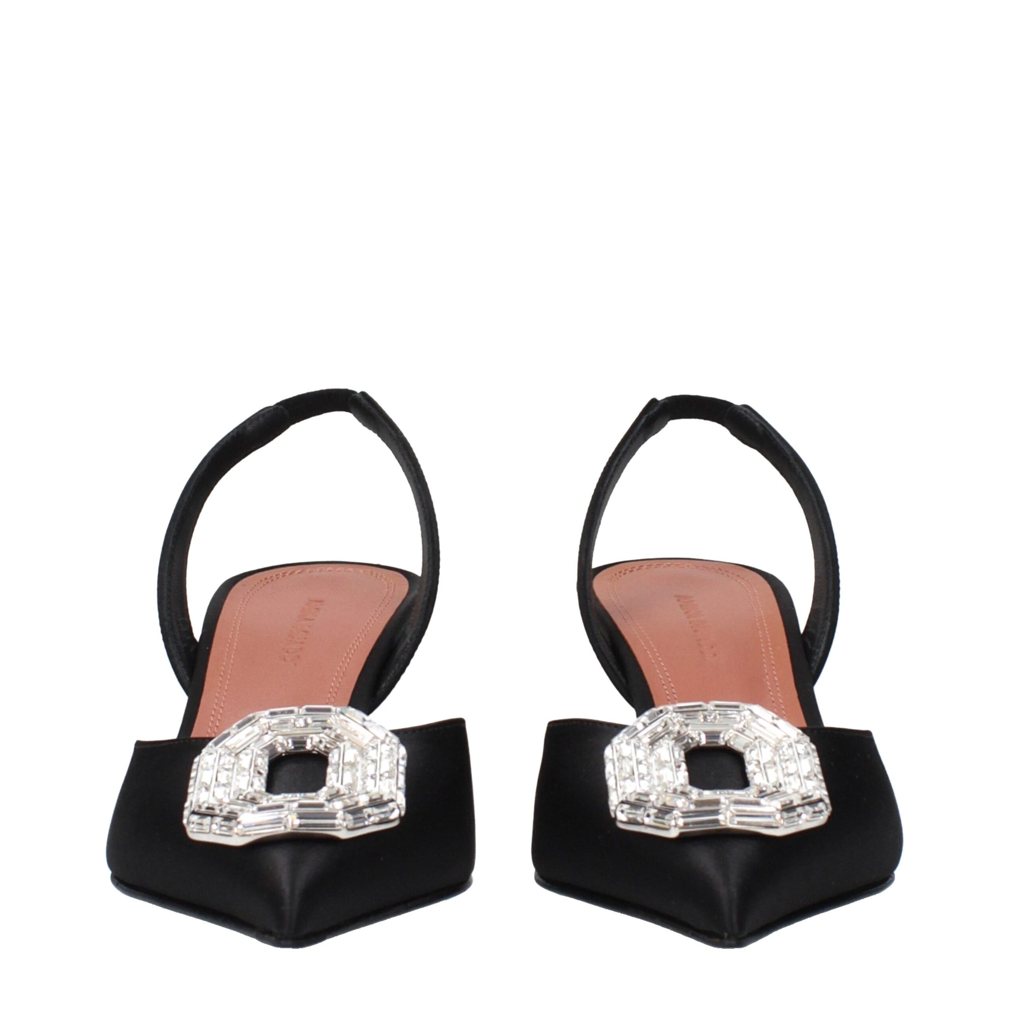 Amina Muaddi Black Satin Stiletto Heels Sandals