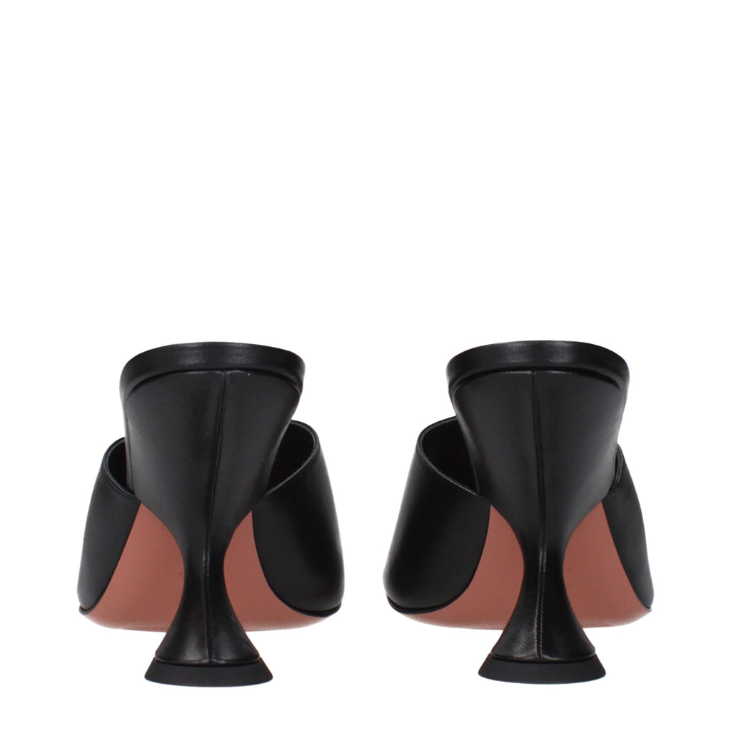 Amina Muaddi Black Leather Stiletto Heels Sandals