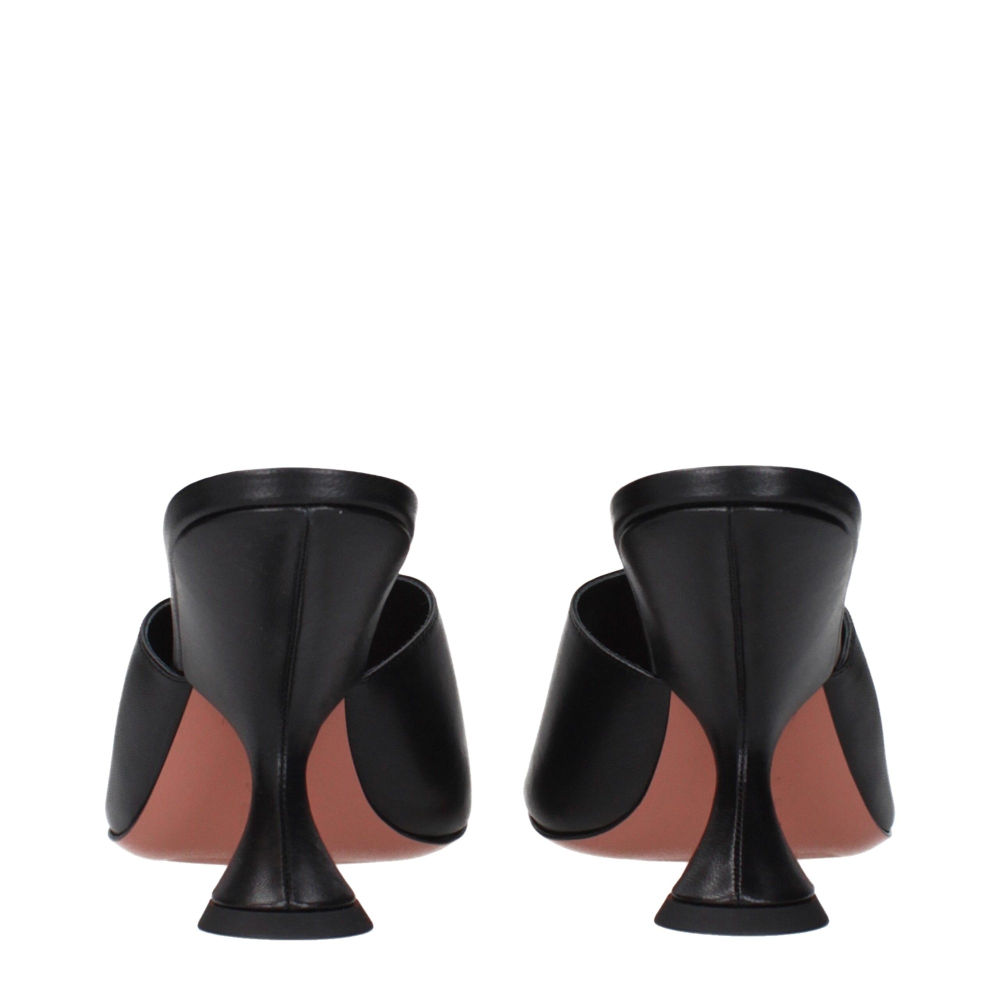 Amina Muaddi Black Leather Stiletto Heels Sandals