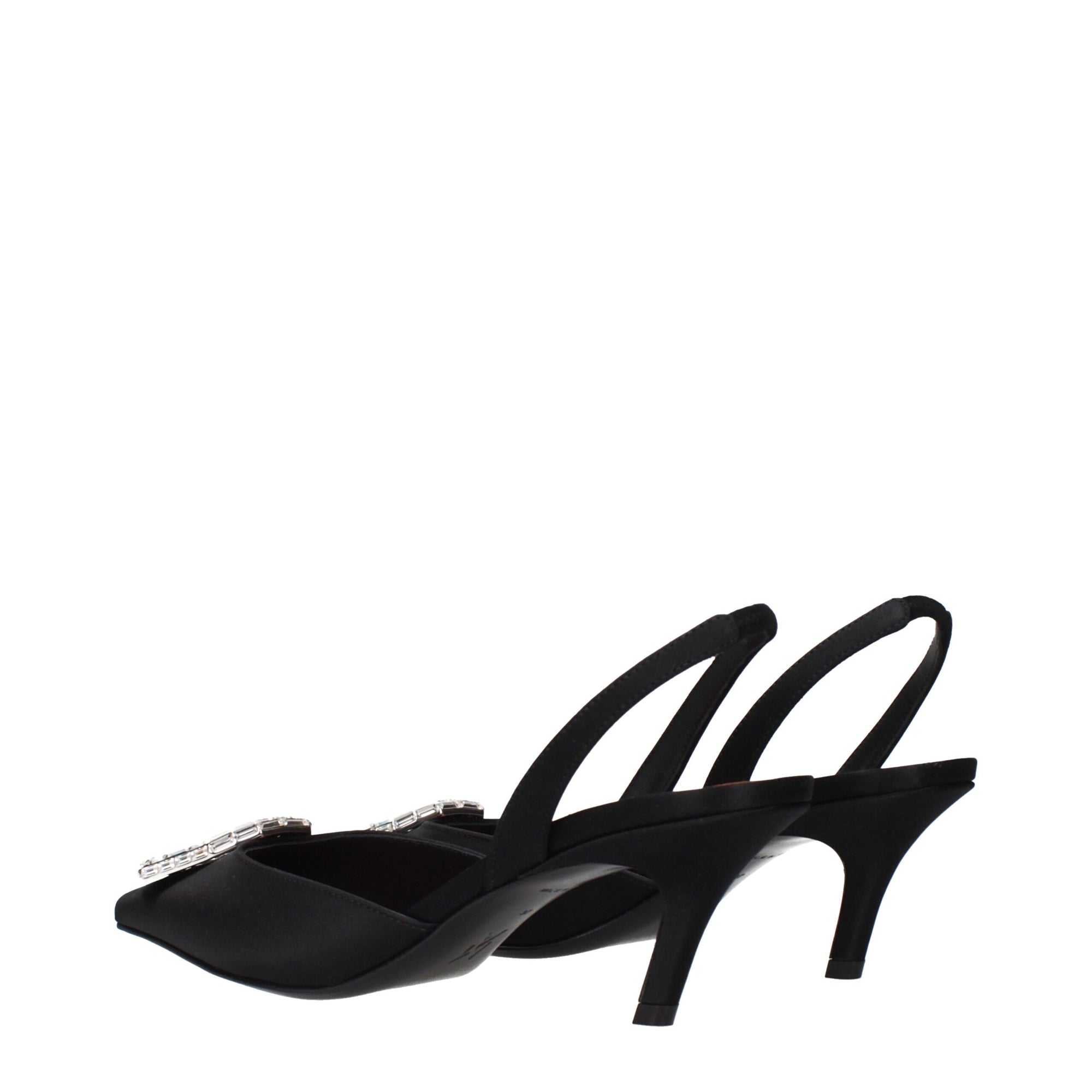 Amina Muaddi Black Satin Stiletto Heels Sandals