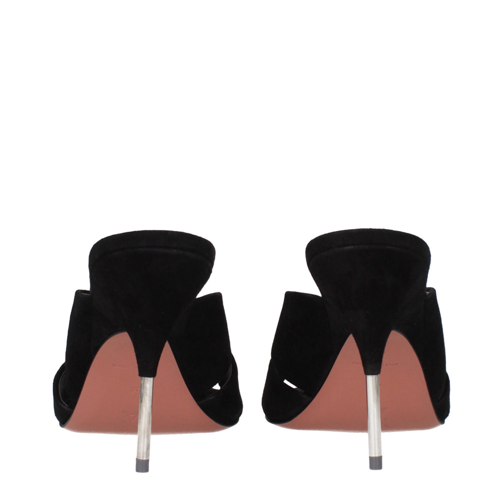 Amina Muaddi Black Leather Stiletto Heels Sandals