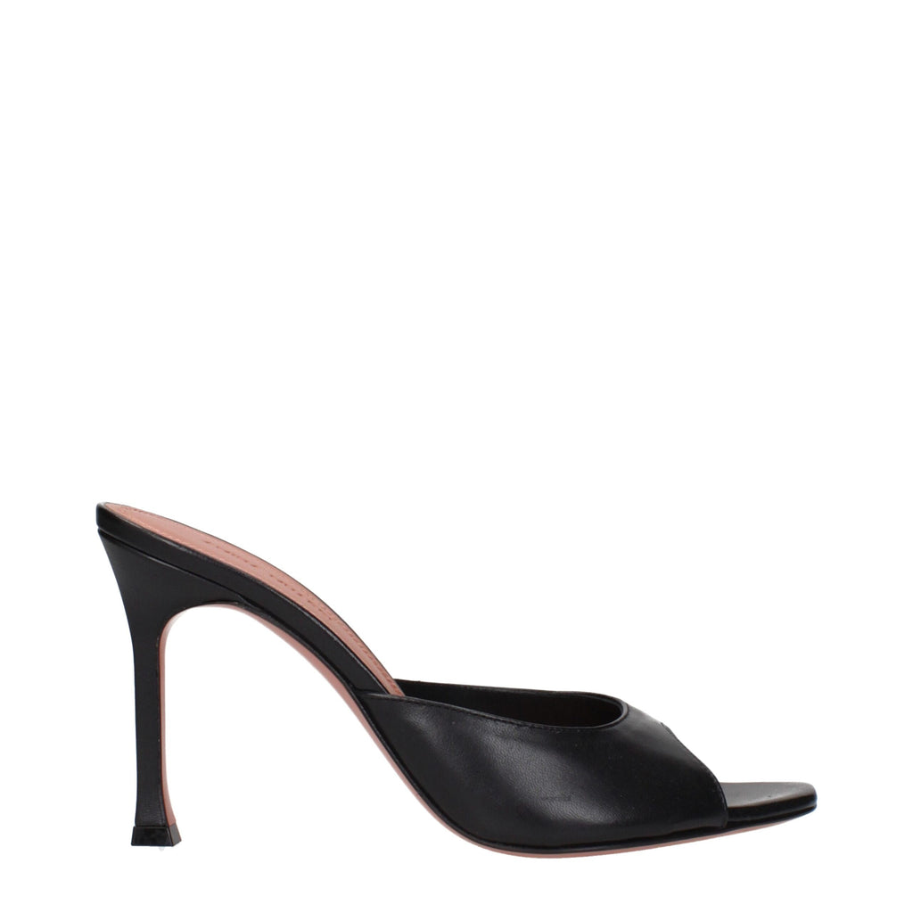 Amina Muaddi Black Leather Stiletto Heels Sandals