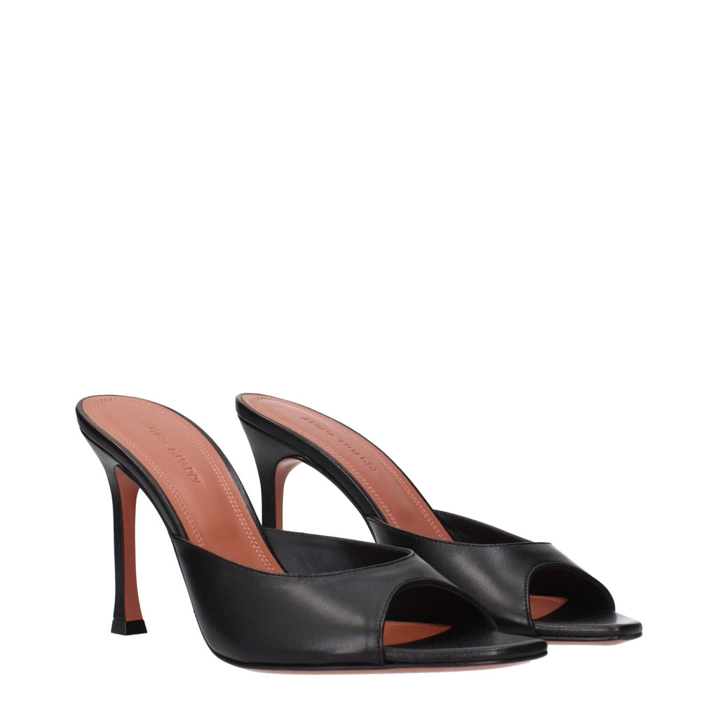 Amina Muaddi Black Leather Stiletto Heels Sandals