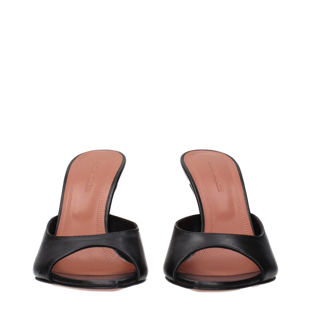Amina Muaddi Black Leather Stiletto Heels Sandals