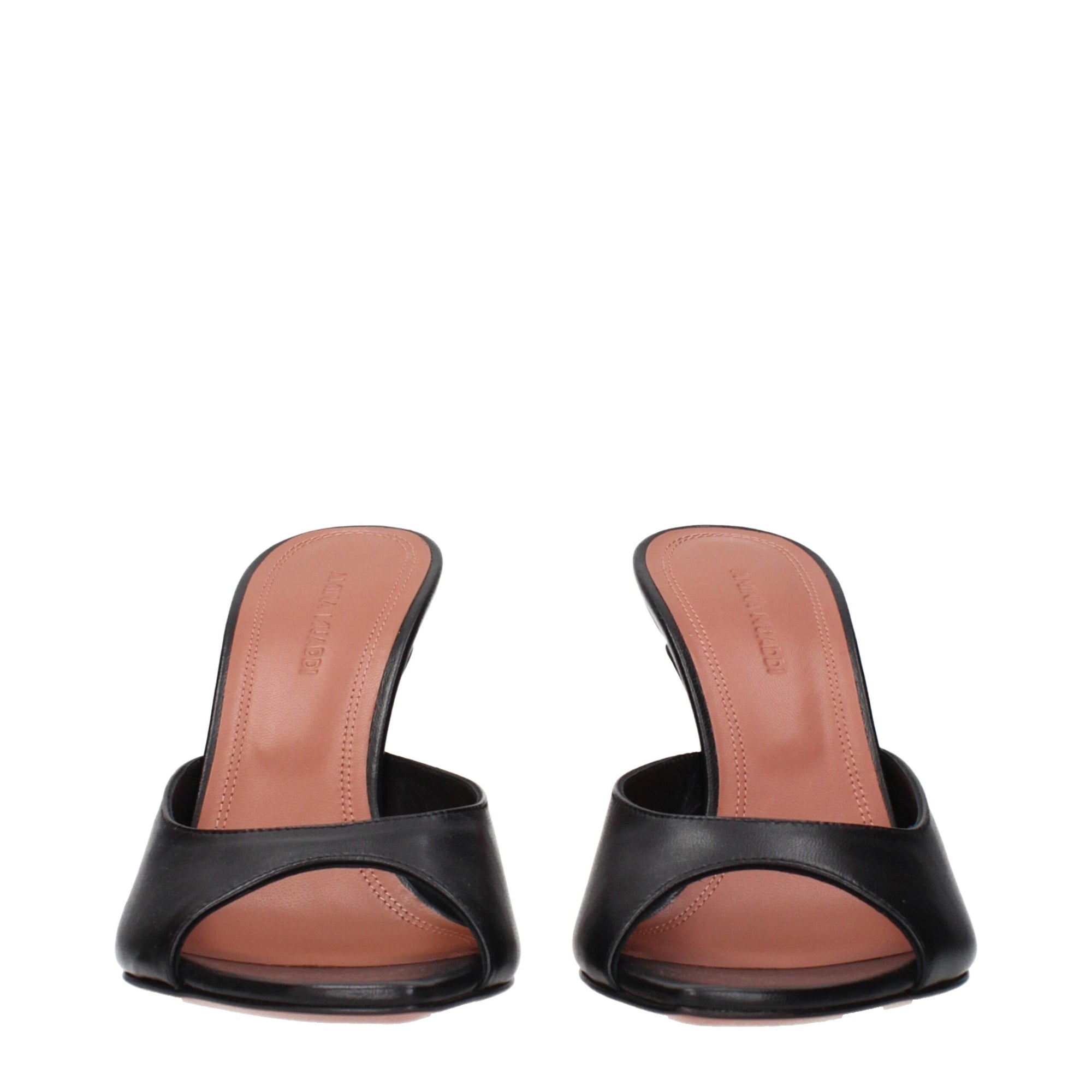 Amina Muaddi Black Leather Stiletto Heels Sandals