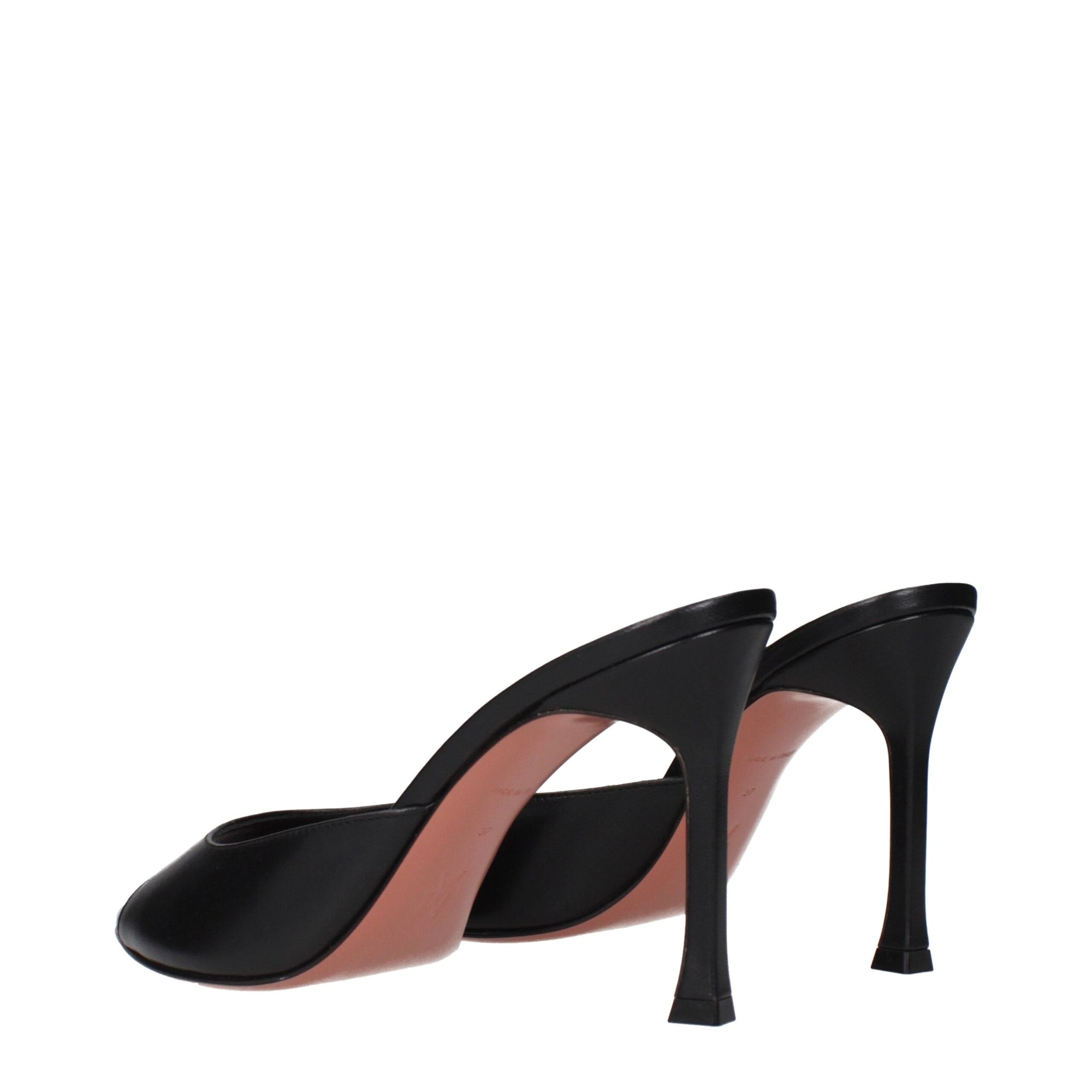 Amina Muaddi Black Leather Stiletto Heels Sandals