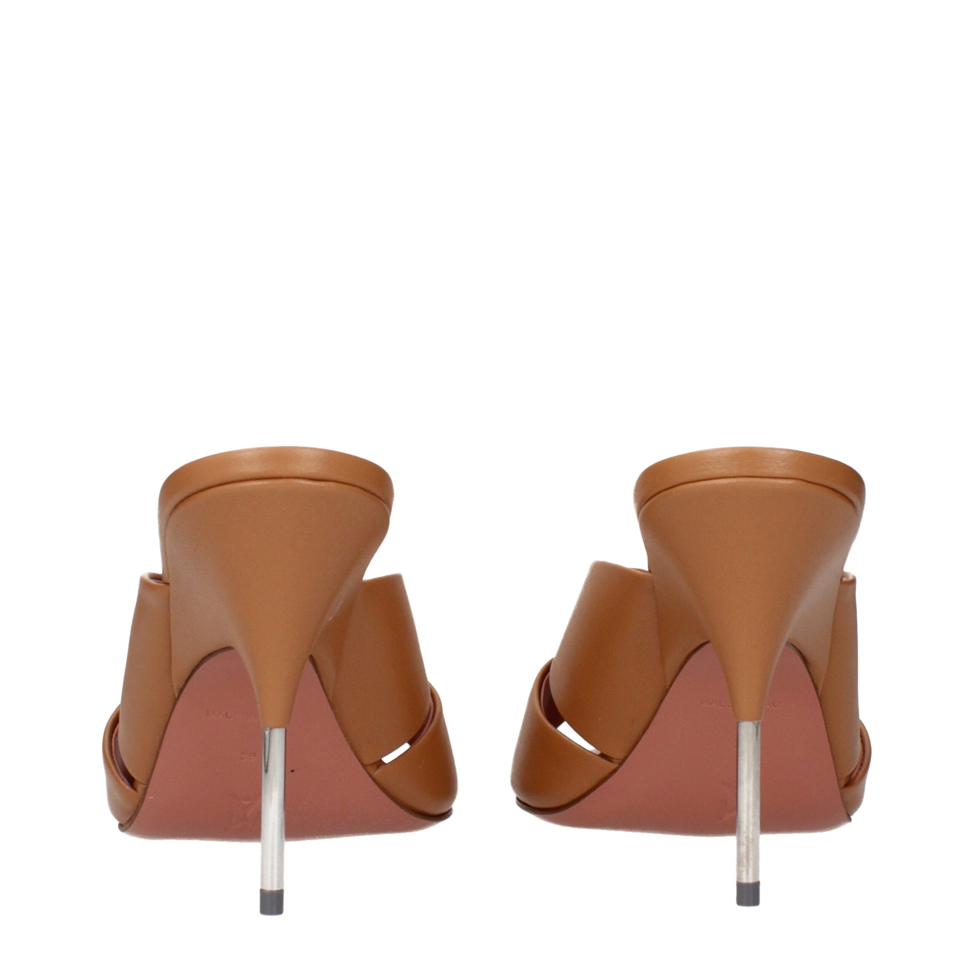 Amina Muaddi Brown Leather Stiletto Heels Sandals