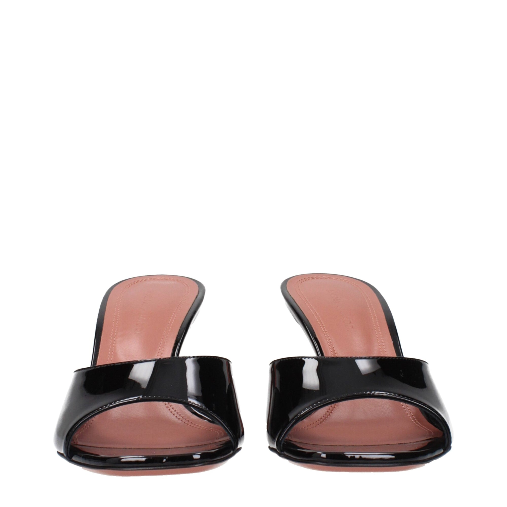 Amina Muaddi Black Leather Slippers Sandals
