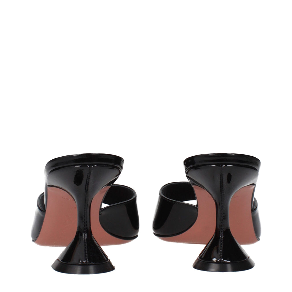 Amina Muaddi Black Leather Slippers Sandals